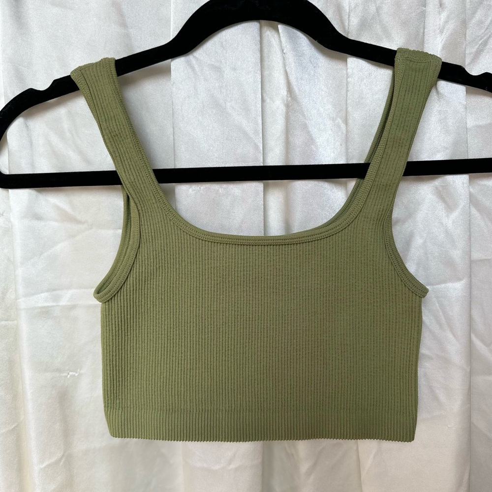 Olive Green Ribbed Crop Top